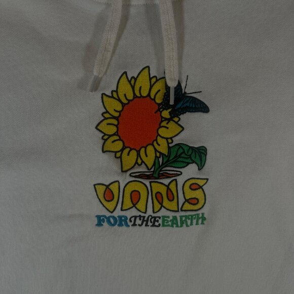 Vans For The Earth Embroidered Sunflower Hoodie Sweatshirt Off White SZ M - Picture 4 of 14